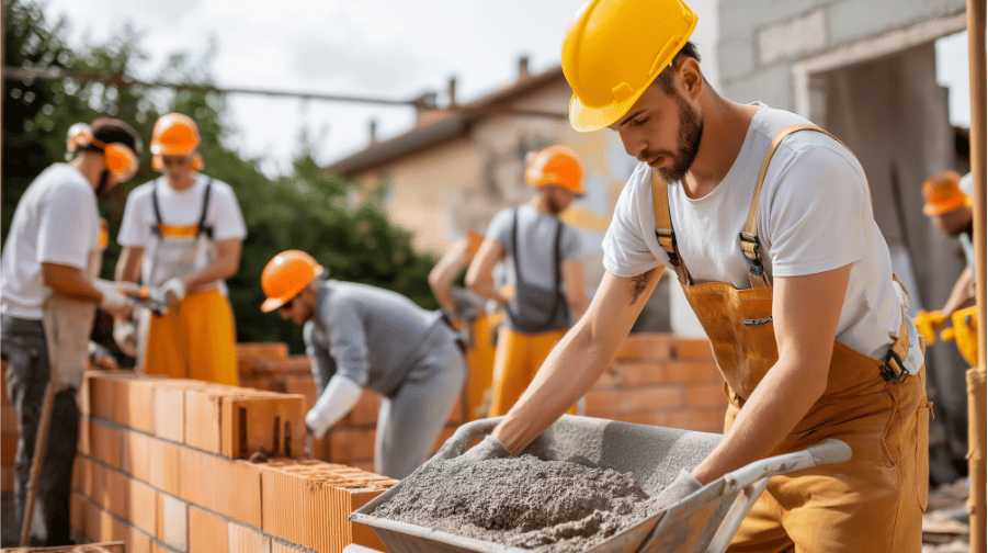 Trabajadores de construcción cualificados en obra civil y edificación.